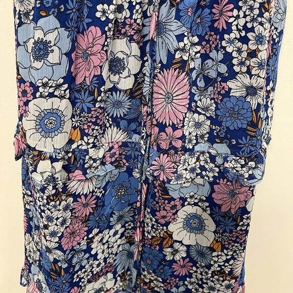 General Good Floral Tiered Mini Dress S Blue Spaghetti Strap Cottagecore Boho - Picture 3 of 16